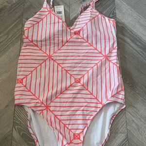 Vineyard Vines Women’s L One-Piece Swimsuit Orange and White Geo NWT